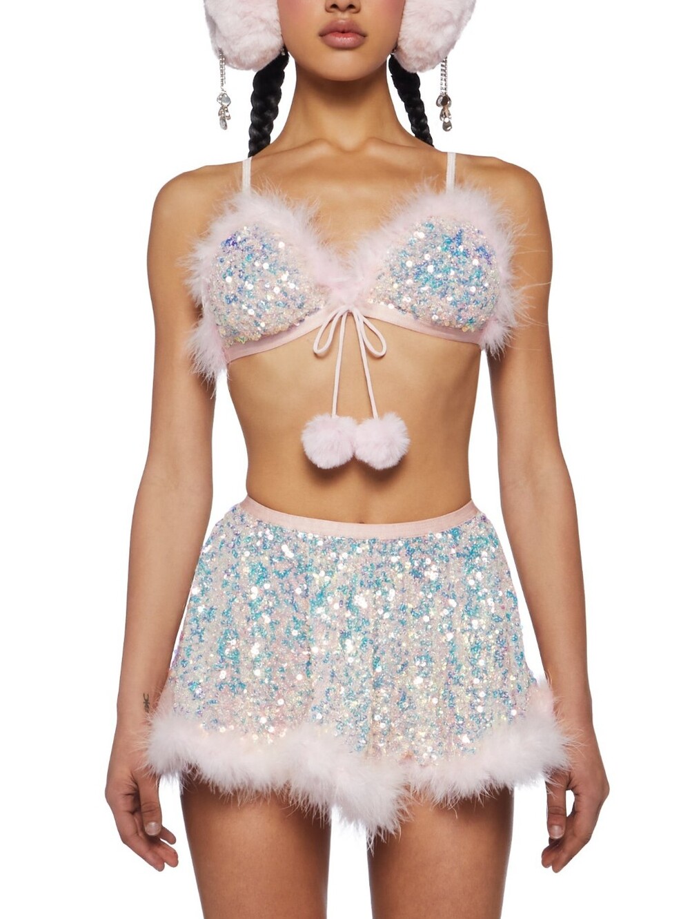NWOT Dolls Kill/ Club Exx Glowing Glamour Skirt Set Size Large